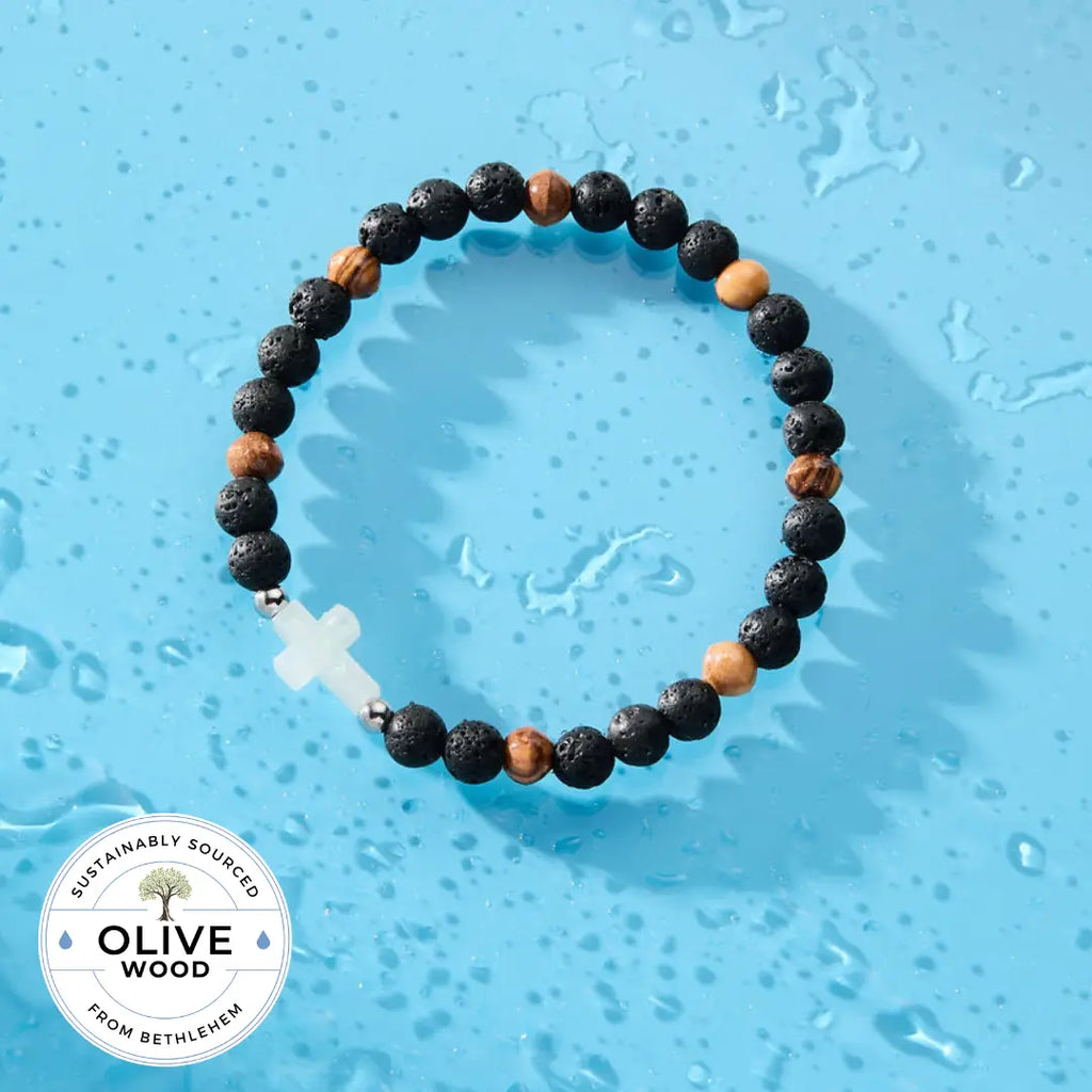Holy Water Men's Olive Wood Cross Bracelet