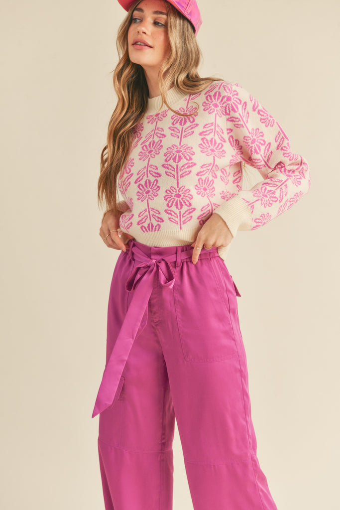 Floral Pattern Knit Sweater