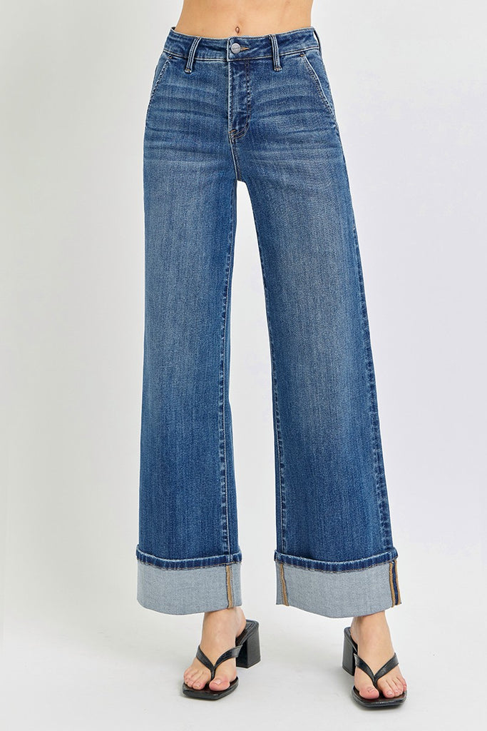 Risen High Rise Ankle Wide Cuffed Jean