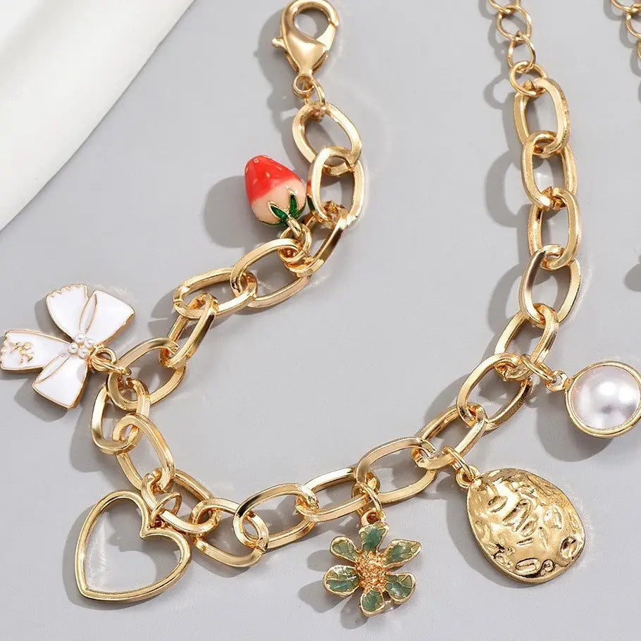 Charm Bow Strawberry Pearl Bracelet