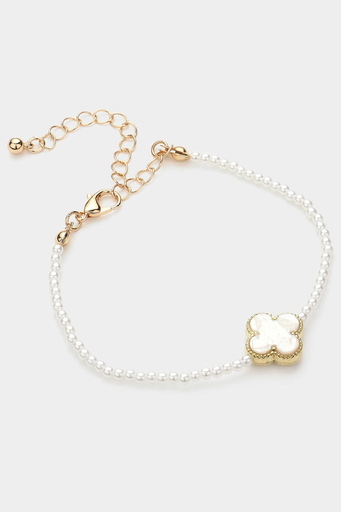 Quatrefoil Pointed Pearl Ball Beaded Bracelet