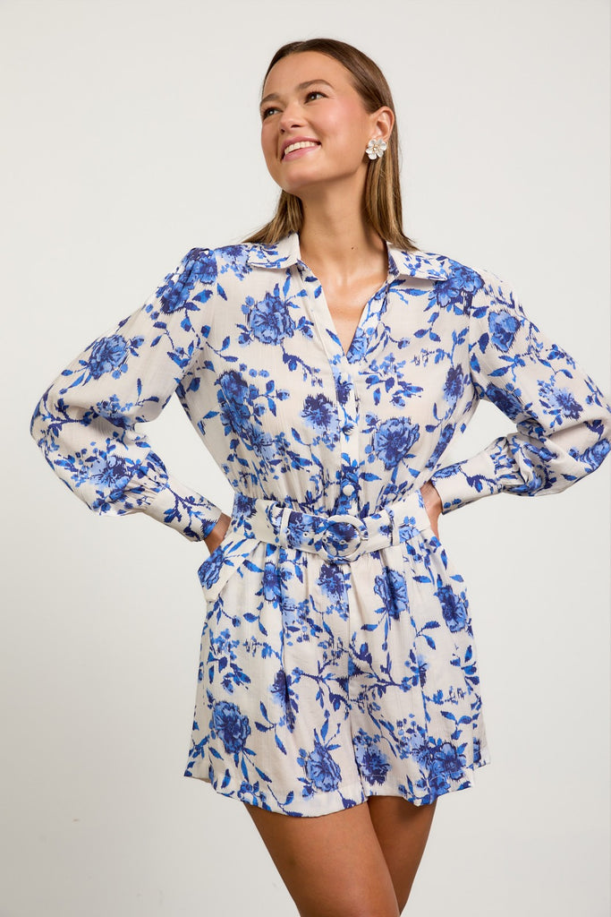 Floral Print Button Down Romper