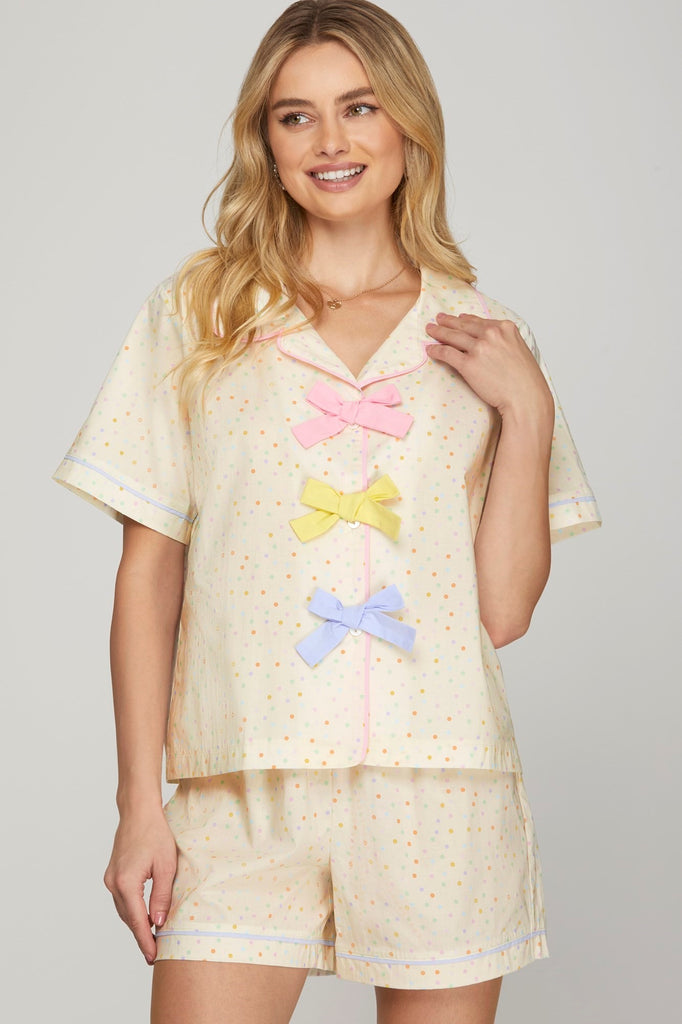 Polkadot Print Top And Shorts Pajama Set