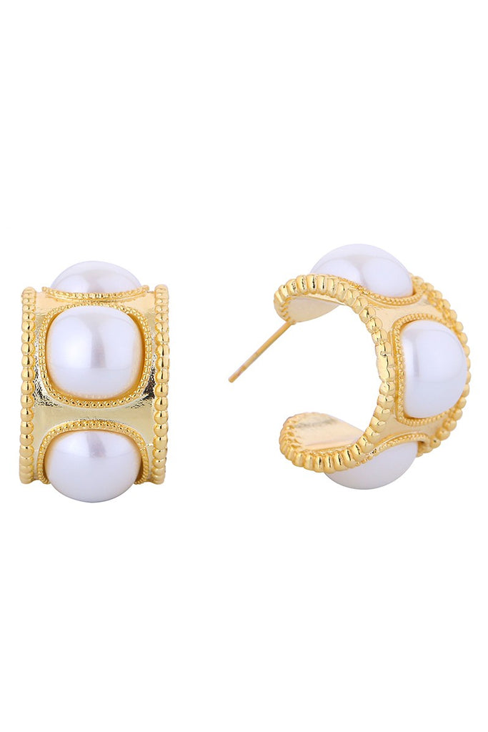 Wide Hoop Pearl 14k Dipped Post Earrings