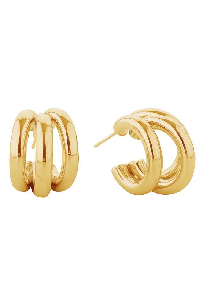 14k Dipped Attached Triple Hoops Post Earrings