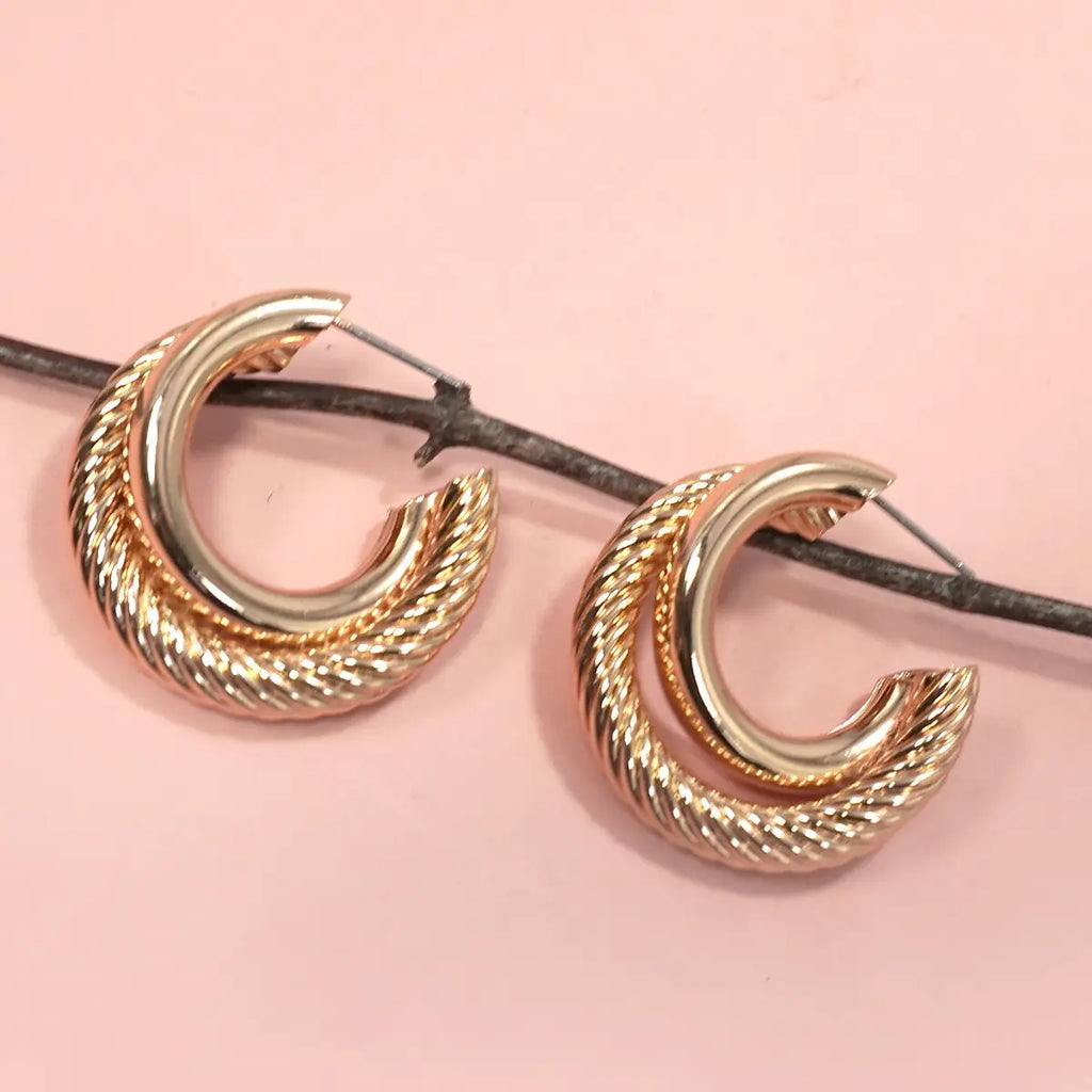 Bold Twist Rope Gold Intertwined Hoop Earrings