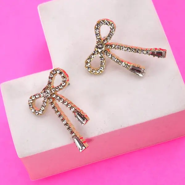 Rhinestone Bow Drop Earring