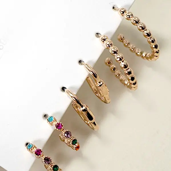 Trio Rhinestone Ball Huggie Hoop Earrings Set of 3