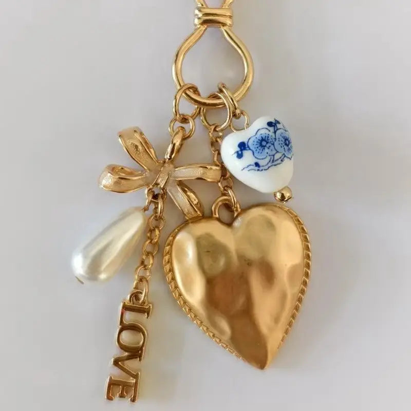 Porcelain Bow Heart Love Bag Charm