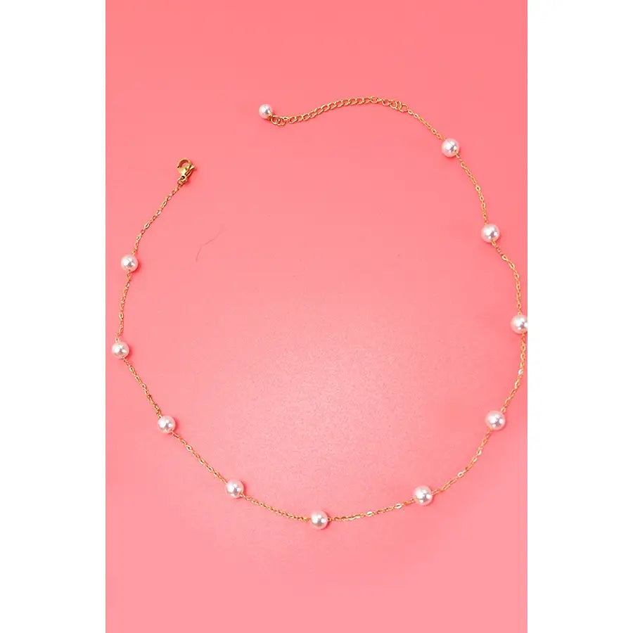 Titanium Steel Non-Tarnish Pearl Station Necklace