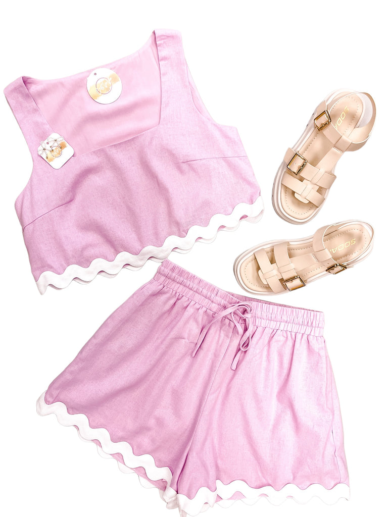Rickrack Trimmed Crop Top & Shorts Set