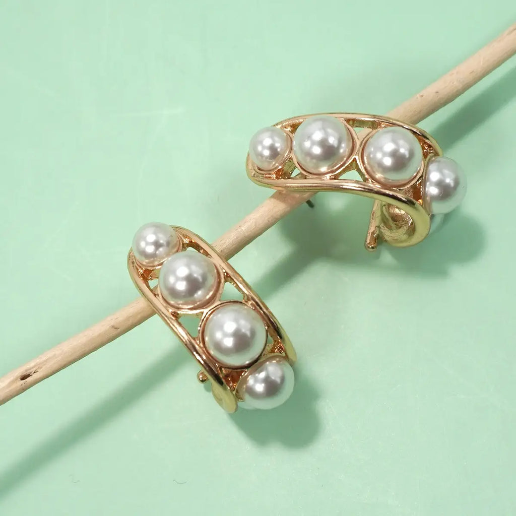 Bold Pearl Hoop Titanium Post Earrings