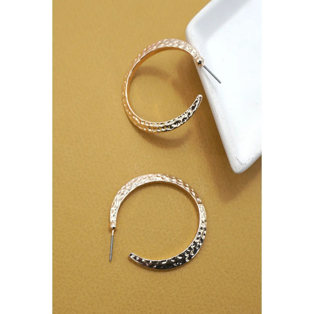 Hammered Hoop Titanium Post Earrings