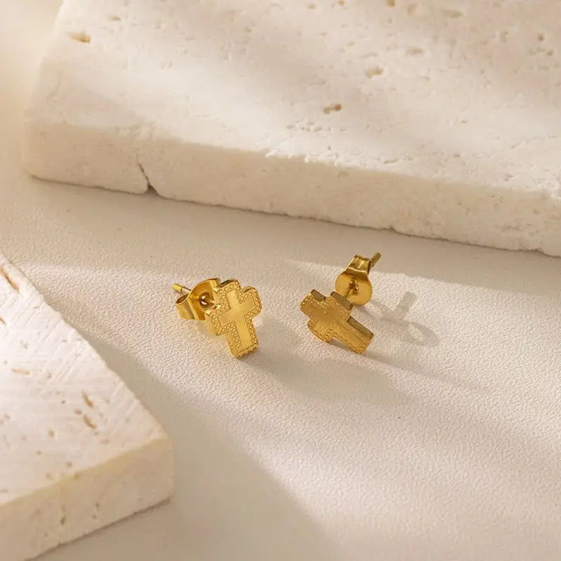 18K Stainless Steel Tarnish Free Cross Earrings