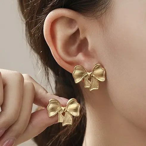 18K Stainless Steel Tarnish Free Bow Earrings