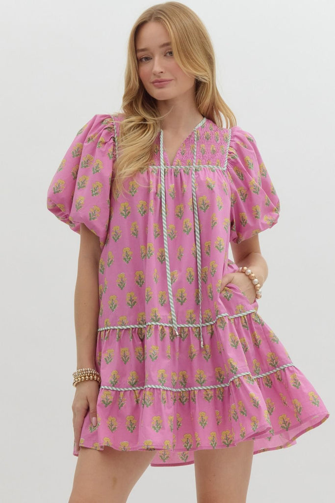 Floral Split V-Neck Mini Dress