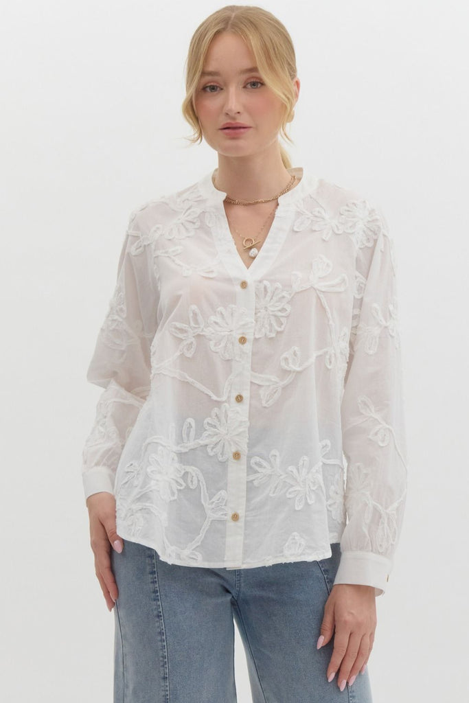 Button Cuff Closure Long Sleeve Top