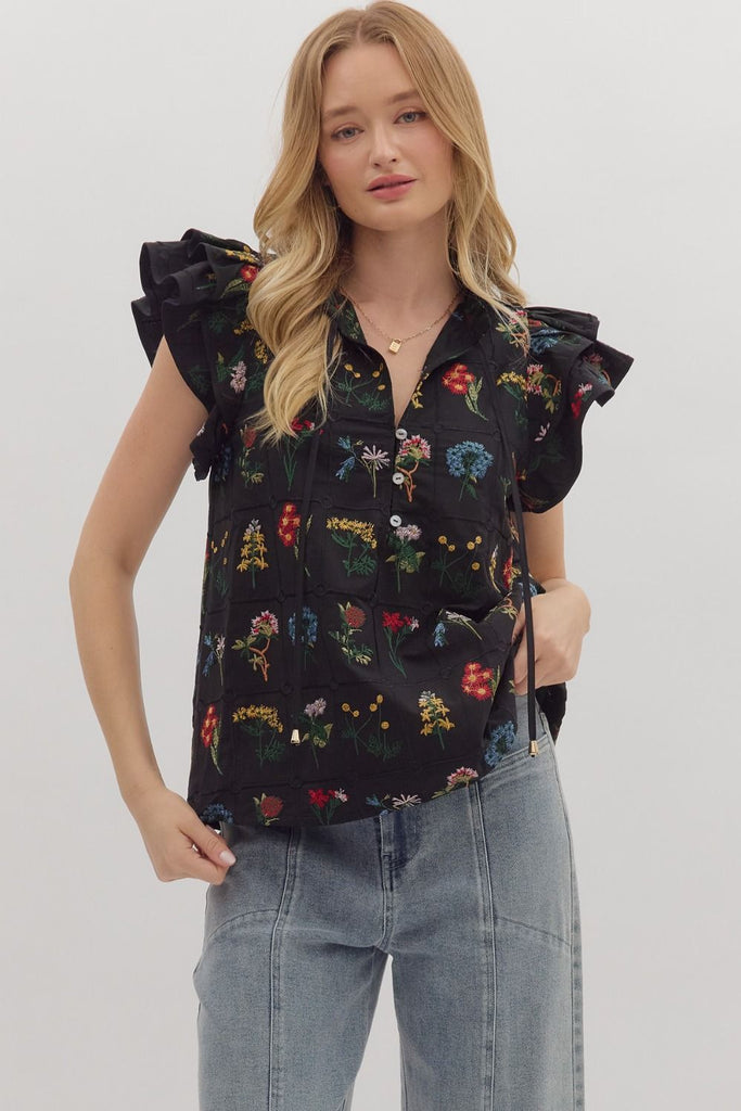 Floral Print Tiered Flutter Sleeve Top