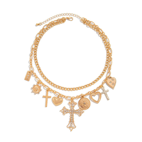 Multi Cross Charms Layered Necklace