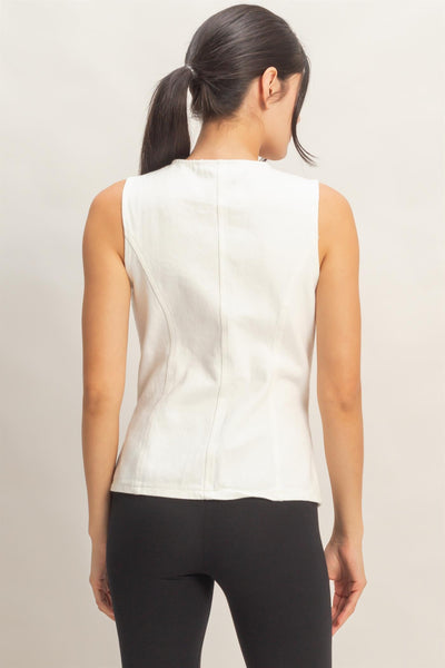 Button Front Sleeveless Denim Vest