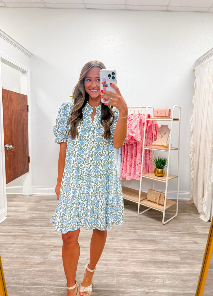 Floral Puff Sleeve Button Front Mini Dress