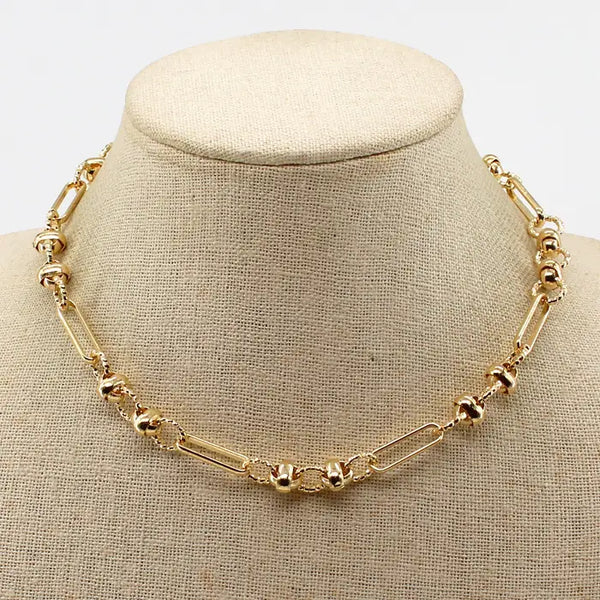 Gold Textured Multi Design Chain Necklace