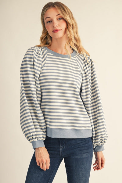 Puff Shoulder Casual Stripe Top