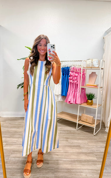 Striped Sleeveless Midi Dress