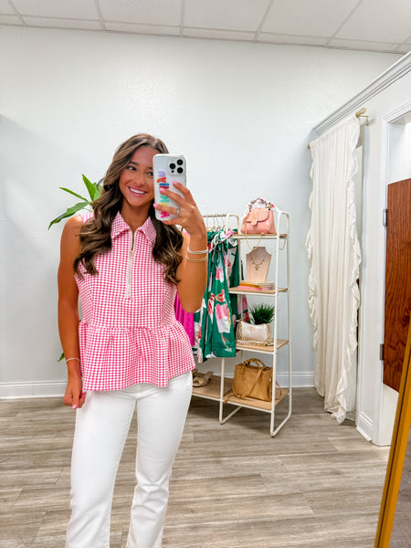 Gingham Sleeveless Peplum Top