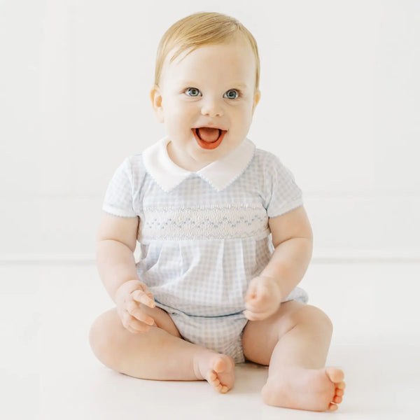 Mini Checks Smocked Collared Bubble