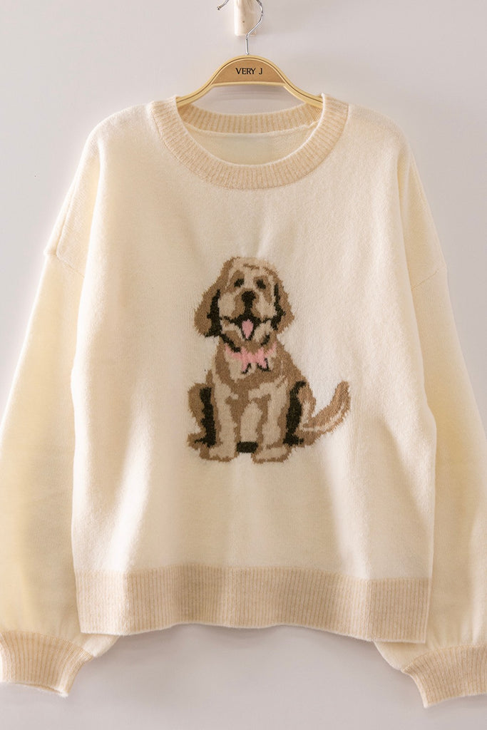 Cute Dog Intarsia Knit Sweater