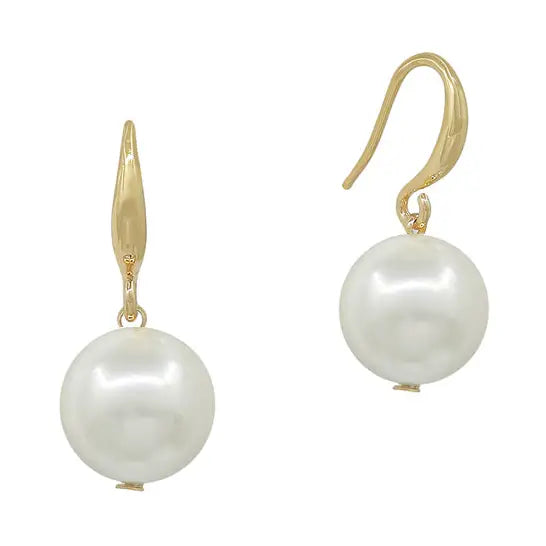 Water Resistant Gold Fish Hook w/ Pearl .5" Earring