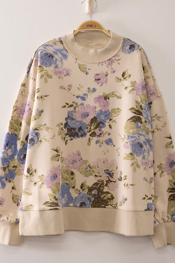 Floral Print Ribbed Hem Sweatshirt