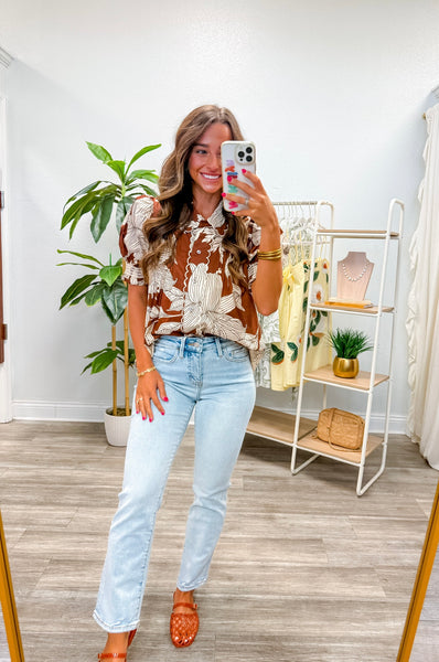 Floral Print Short Puff Sleeve Top