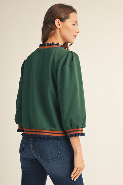 Ruffle Edge Detail 3/4 Sleeves Top