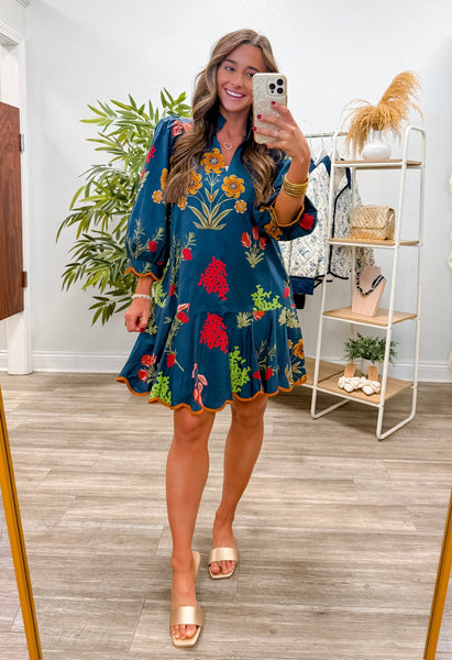 Floral Print Puff Sleeve Mini Dress