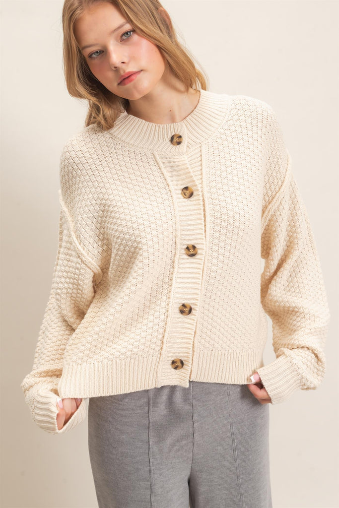 Textured Knit Button-Front Cardigan