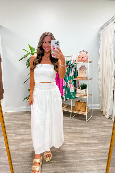 Smocked Crop Top & Midi Skirt Set