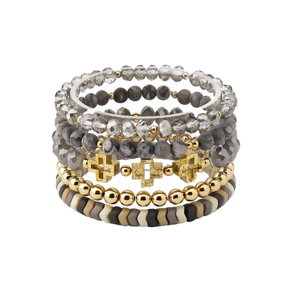Grey Cross Bracelet Stretch Set