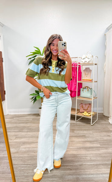 Striped Short Sleeve Knit Sweater Polo