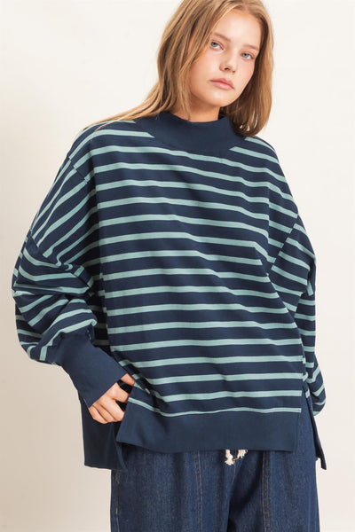 Striped Mock Neck Sweatshirt