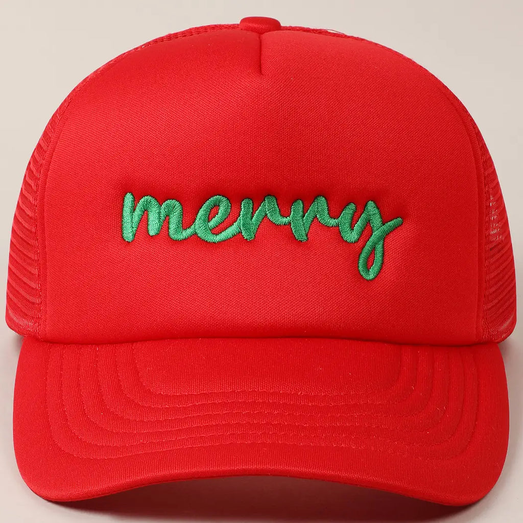 Merry Embroidery Mesh Back Trucker Hat