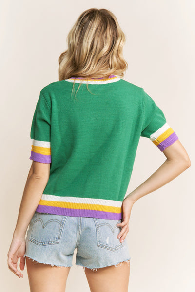 Mardi Gras Short Sleeve Pullover Top