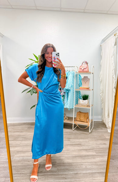 Gathered Metal Trim Midi Dress