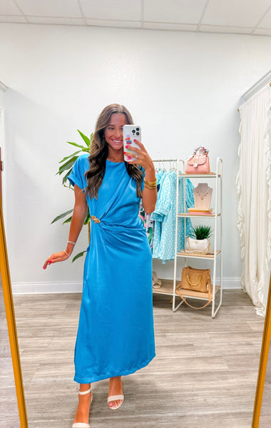 Gathered Metal Trim Midi Dress