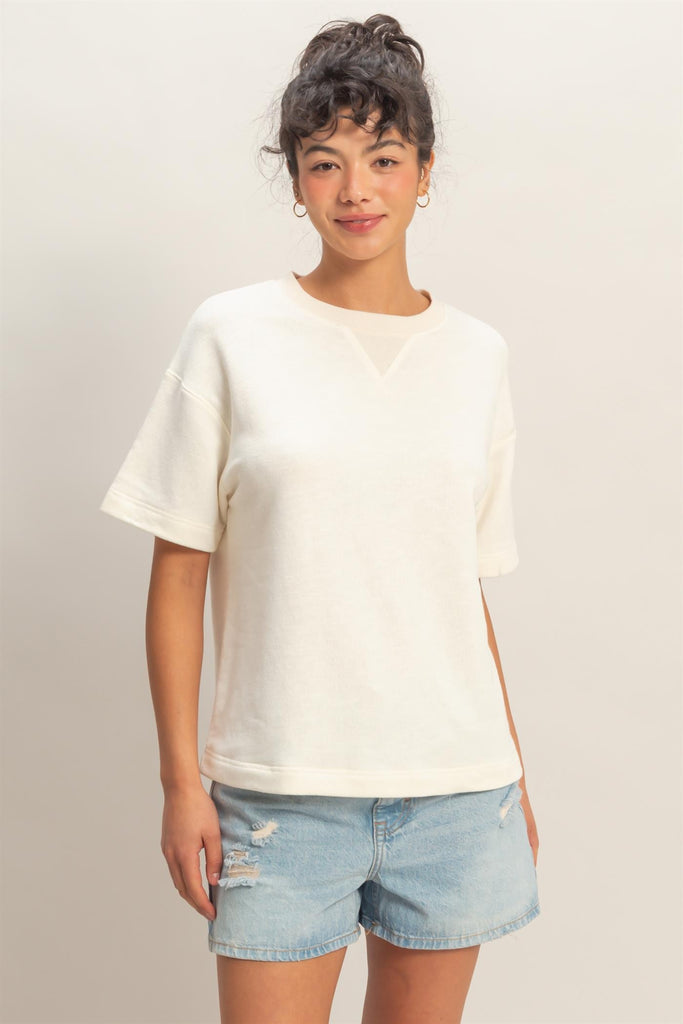 Textured Crew Neck Short Sleeve Top