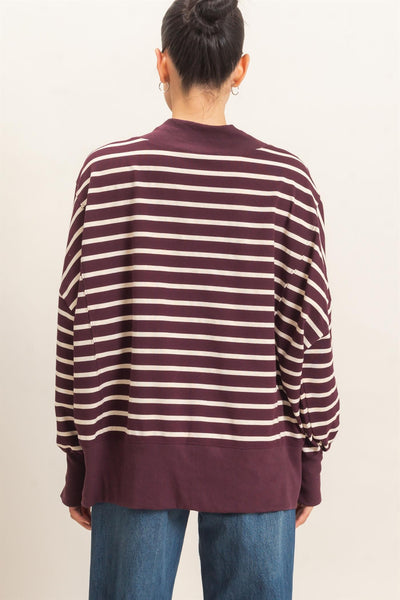 Striped Mock Neck Sweatshirt