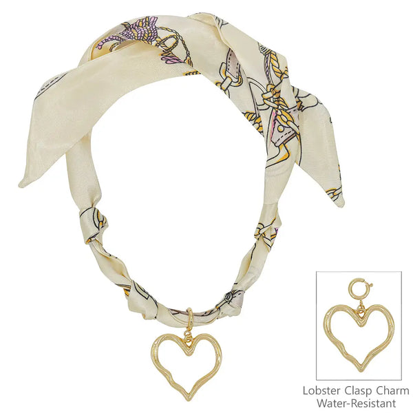 Knotted Scarf Necklace with Hammered 1.5" Open Heart Charm