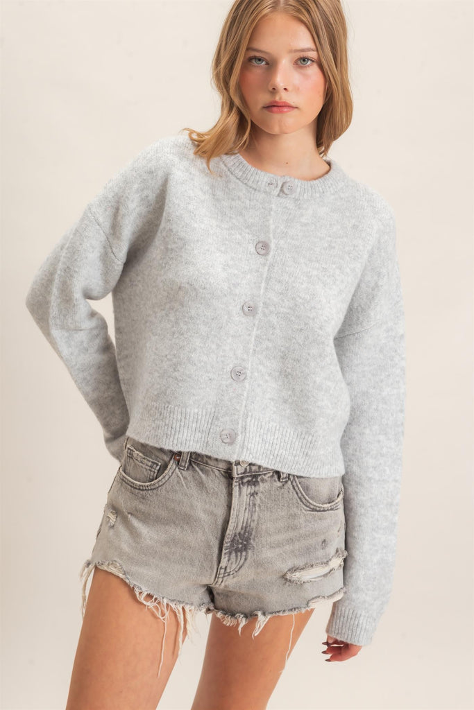 Crew Neck Cardigan Sweater