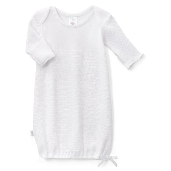 Paty Knit Overlap Shoulder Gown w/ Bow-White